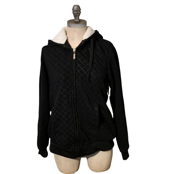 Starting Point Jackets & Blazers - Starting Point Women's Jacket Black Sz Small Quilted Hoodie Sherpa Fleece Lining